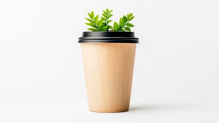 Fototapeta premium A Plant Growing in a Coffee Cup on a White Background. Generative AI