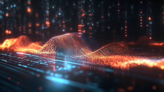 AI powered synthetic speech generation process visualized as a glowing waveform 
