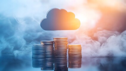 Cloud Computing, Financial Growth, Digital Assets, Smoke, Dramatic Lighting