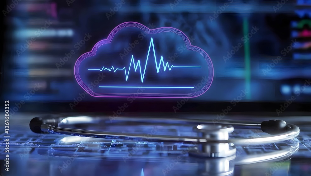 Poster Cloud health data on computer with stethoscope