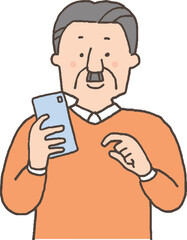 スマホを操作するシニア男性