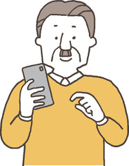 スマホを操作するシニア男性単色