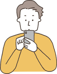 スマホを操作する若い男性単色
