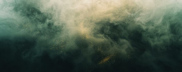 Green Toned Abstract Smog Background with Soft Particles