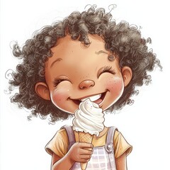 Happy Child Enjoying Ice Cream with a Big Smile in Cartoon Style