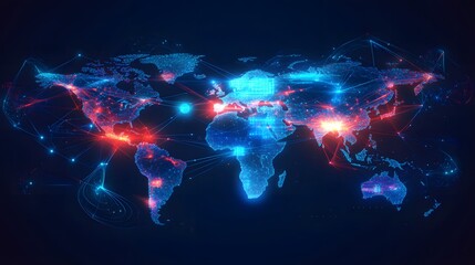 World map depicting digital network connections with glowing effect