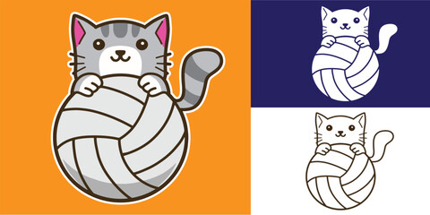 set of cat with volleyball good for sticker, badge, element design, etc © angga