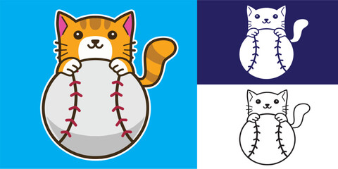 set of cat with baseball good for logo, sticker, badge, element design, etc