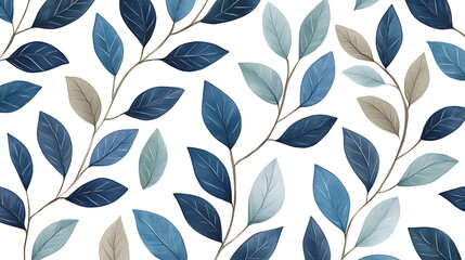 Fototapeta premium Serene Leaf Pattern in Blues and Beige Elegant Natural Design for Textile Prints and Backgrounds