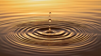Water Drop Creating Ripples on Calm Surface During Golden Hour
