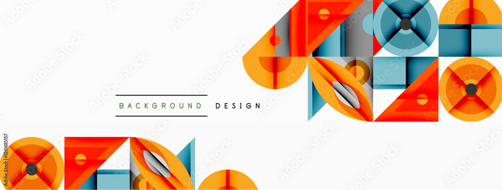 Poster Dynamic geometric composition with sharp angles, circular forms, and gradient colors