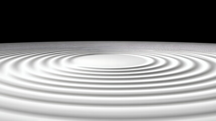 Serene Silver Circular Waves Emanating from the Center on Black Background Visual Representation