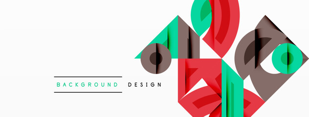 Abstract geometric background with shapes, featuring circular and rounded elements. Bold contrast, smooth gradients, dynamic composition, futuristic style
