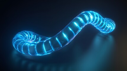 Fototapeta premium Glowing blue transparent worm with internal neon coils is displayed