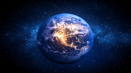 Fototapeta premium Spectacular View of Earth From Space Featuring North America and City Lights Radiating on Planet Surface
