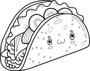 Taco Coloring Page, outline, simple drawing vector illustration design