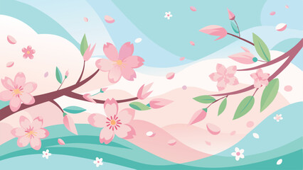 A soft, pastel-colored vector background with cherry blossoms and gentle floral accents.