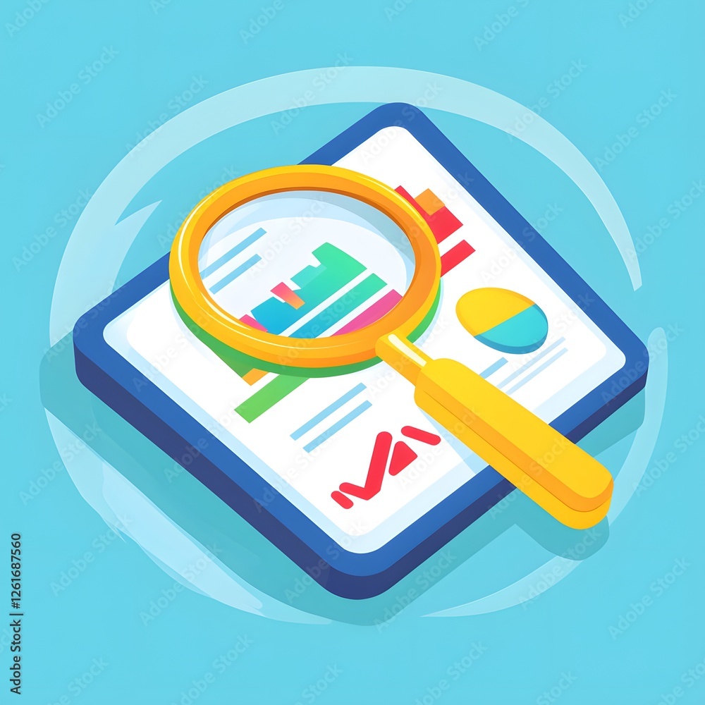 Aufkleber data analysis report review with magnifying glass