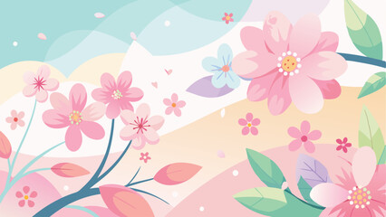 A soft, pastel-colored vector background with cherry blossoms and gentle floral accents
