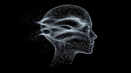 Digital head abstract network design on a black background