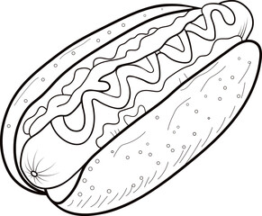 Hotdogs coloring page, outline, simple hotdog drawing vector illustration design