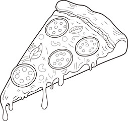 Pizza slice coloring page, outline, simple drawing vector illustration design