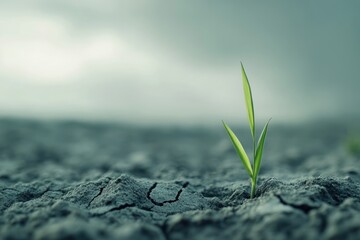 Seedling sprouts, dry cracked earth, hope, growth, environmental