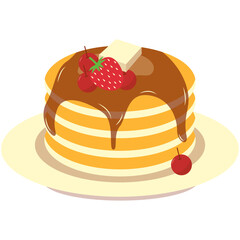 Yummy Pancake Illustration with Flat Cartoon Design. Isolated on White Background.