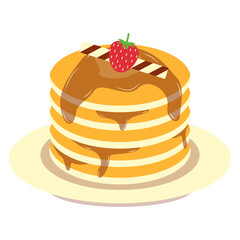 Yummy Pancake Illustration with Flat Cartoon Design. Isolated on White Background.