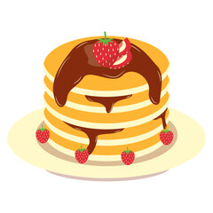 Yummy Pancake Illustration with Flat Cartoon Design. Isolated on White Background.