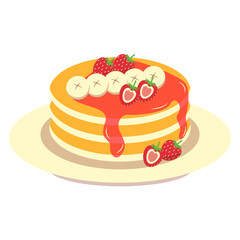 Yummy Pancake Illustration with Flat Cartoon Design. Isolated on White Background.