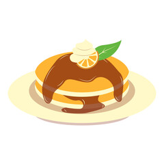 Yummy Pancake Illustration with Flat Cartoon Design. Isolated on White Background.