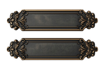 Vintage Ornate Nameplates: Two elegant and antique-looking nameplates with a rustic bronze finish and intricate floral patterns.