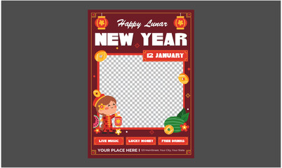 Lunar New Year Flyer. Lunar new year concept. Geometric modern vector with abstract forms, gradients, snakes. Design for calendar, cover, flyer.
