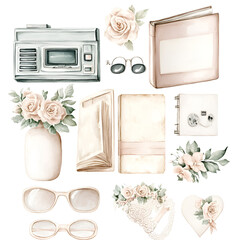 A cute collage of vintage items such as an old-fashione