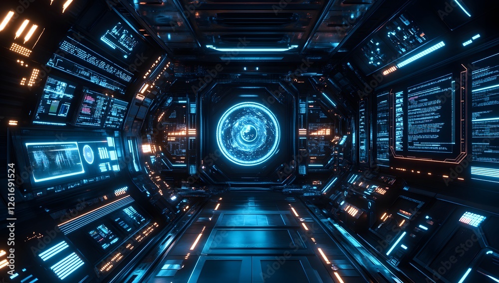 Aufkleber futuristic spaceship corridor with glowing interface