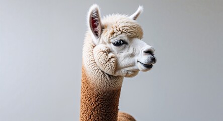 Fototapeta premium Alpaca side view portrait on plain white background
