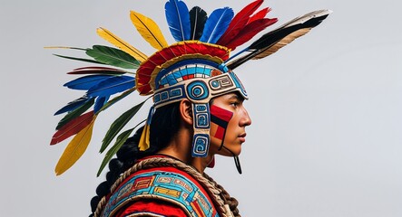 Aztec warrior side view portrait on plain white background