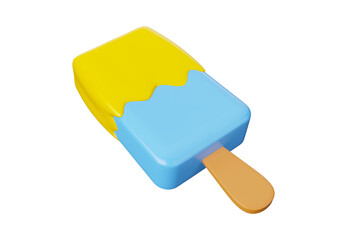 3D illustration tasty ice cream stick with two flavors isolated on white background