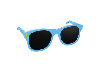 3D illustration blue fashion sunglasses and black lens optic isolated