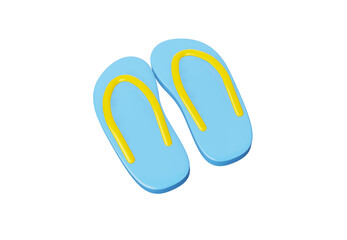 3D illustration blue and yellow flip flops isolated on white background