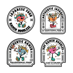 Set of Labels Badges Ramen Japanese Food Cartoon Illustration with Varied Poses and Expressions