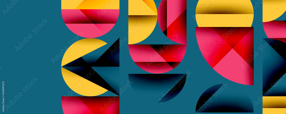 Wall mural minimal geometric abstract background. circle square and triangle design