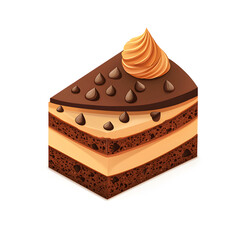 A slice of chocolate cake with chocolate chips and whipped cream on top