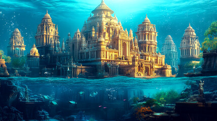 Obraz premium Mesmerizing Underwater Ruins of the Legendary Dwarka City in India