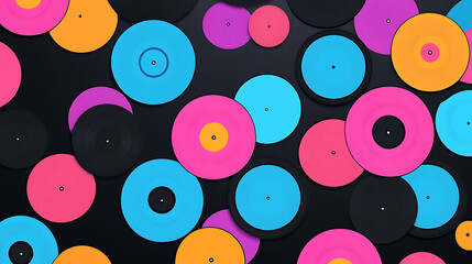 Vibrant Retro Vinyl Records Background for Musical Themes and Creative Designs in Digital Media