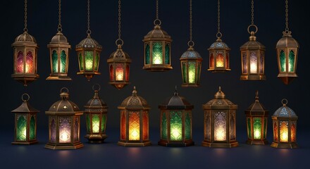 Obraz premium The Muslim holy month with Ramadan lanterns in desert 