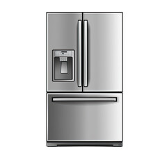 Modern stainless steel refrigerator with double doors and bottom freezer