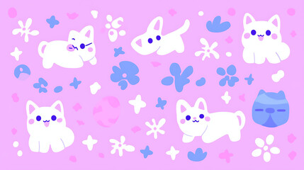 Whimsical Kawaii Cats in a Pastel Wonderland a Sweet and Playful Art Design for Young Hearts
