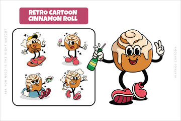 Set of Traditional Cinnamon Rolls Cartoon Illustration with Varied Poses and Expressions